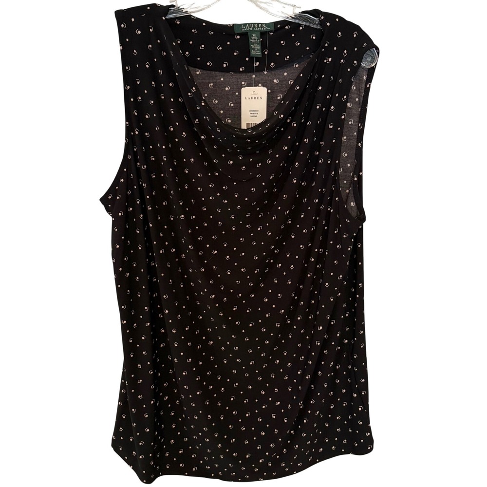 NWT Lauren Ralph Lauren Women's Black Geometric‎ Print Sleeveless Top in Size 2X